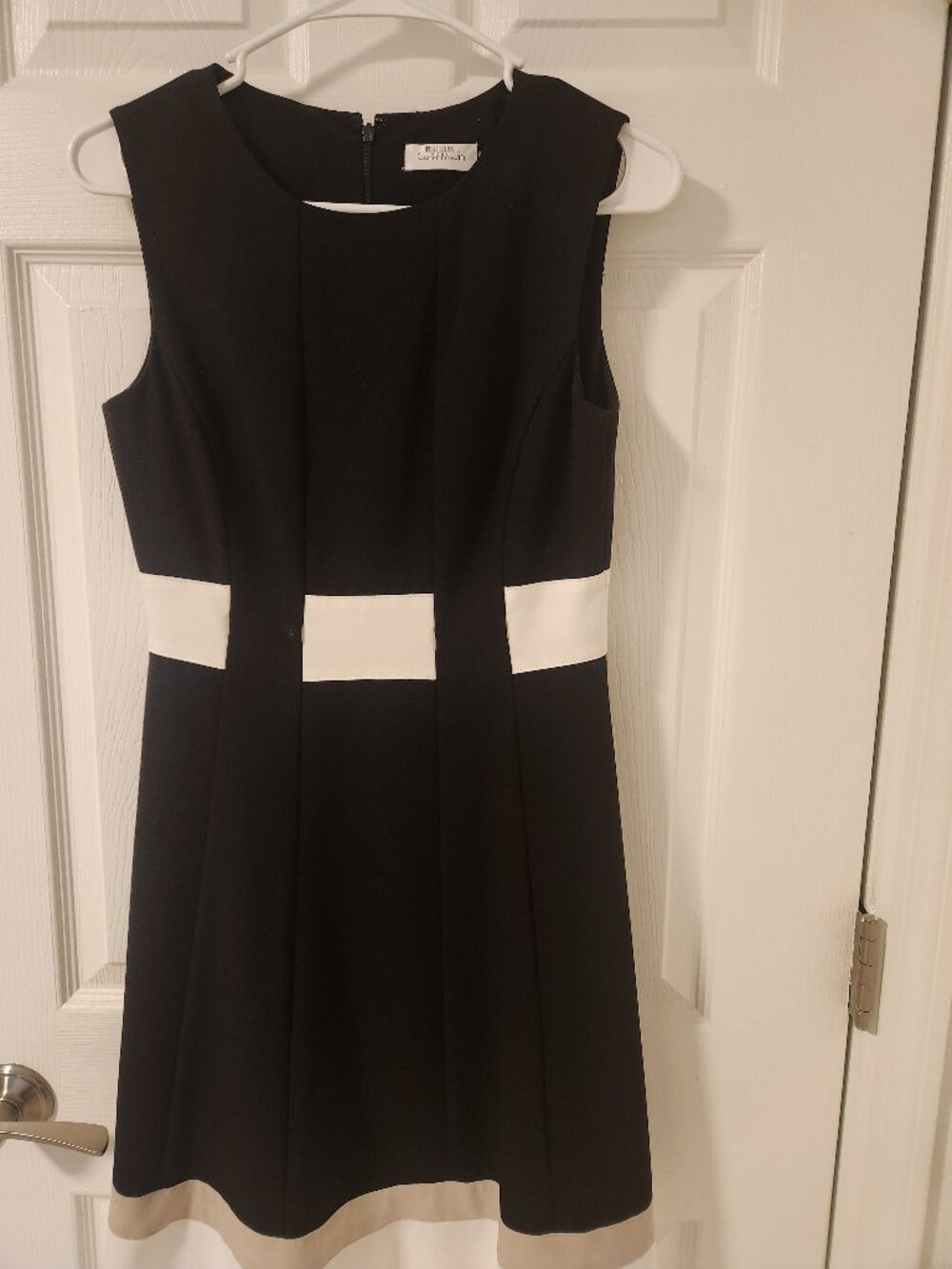 Calvin Klein Black/White/Tan Belted dress-size 4